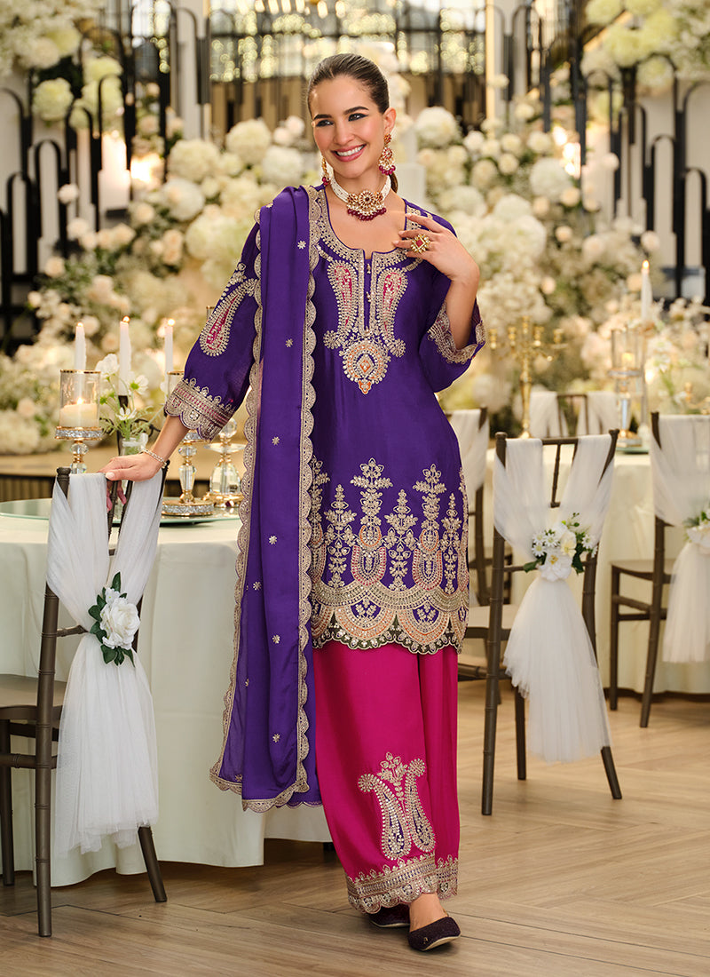 Purple And Pink Traditional Farshi Salwar Suit Online