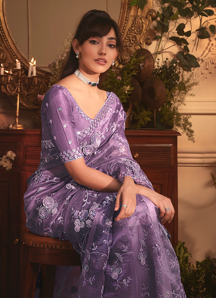 Purple Designer Saree Online 