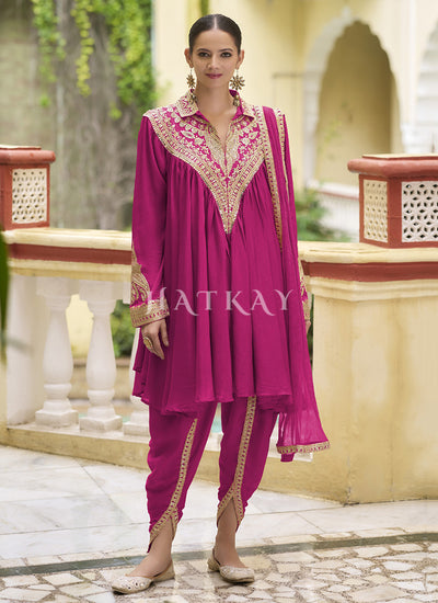 Rani Pink Traditional Dhoti Style Pant Suit