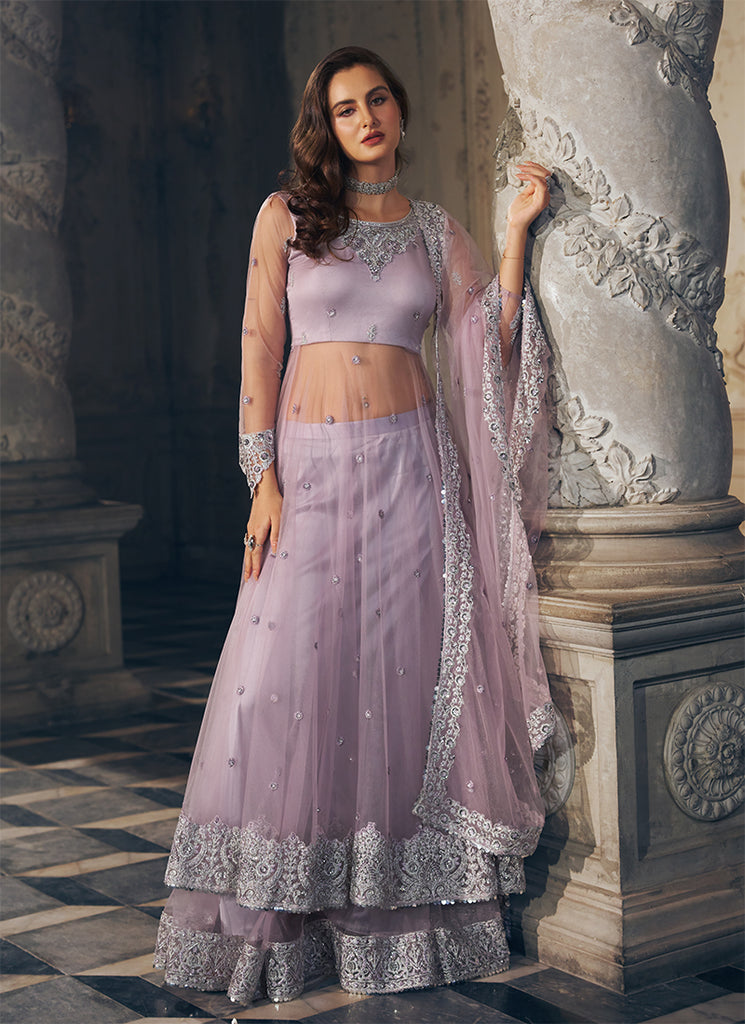 Shop Blush Lilac Anarkali Lehenga Set Online