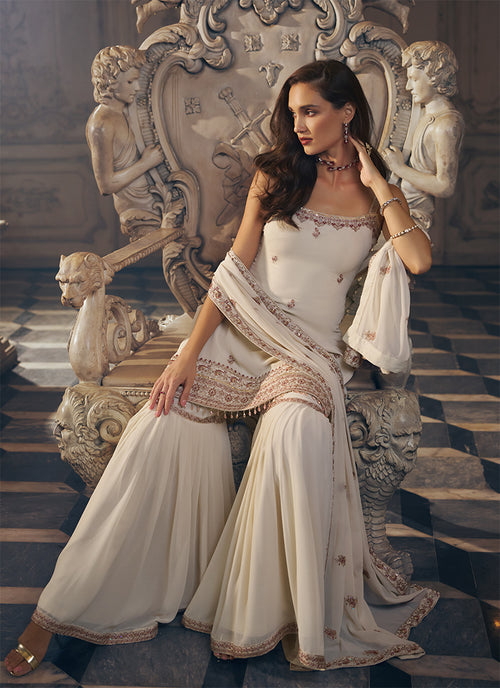 Buy Ivory White Gharara Set In Fiji