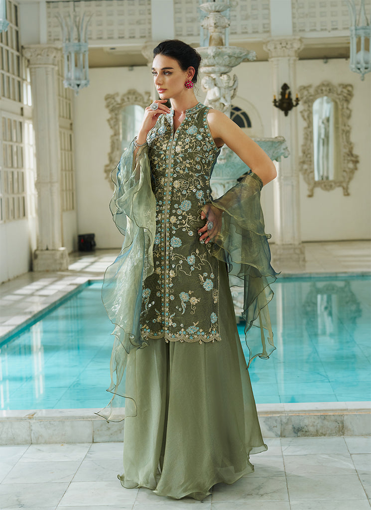 Buy Olive Mist Sharara Set In UK