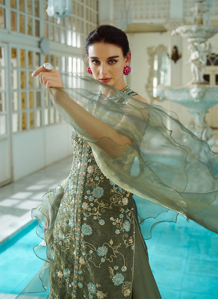Olive Mist Sharara Set For Mehendi Function