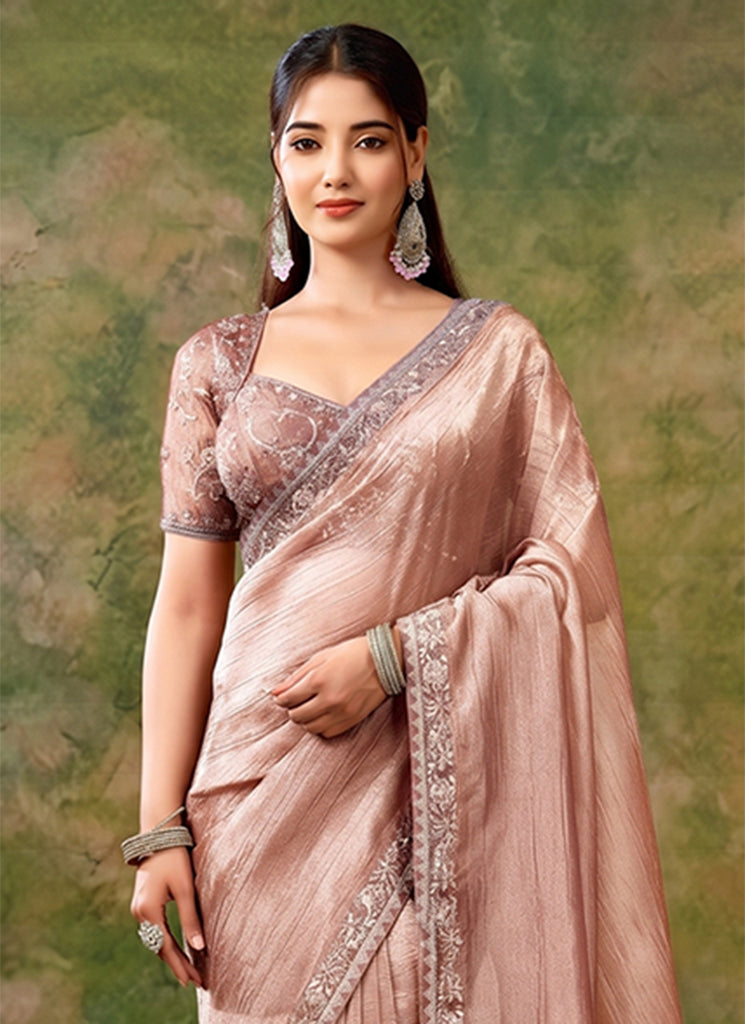 Buy Peach Organza Saree