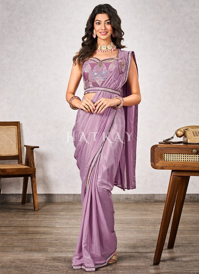 Purple Embroidered Party Wear Saree