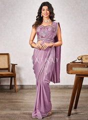 Purple Embroidered Party Wear Saree