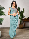 Sky Blue Embroidered Party Wear Saree