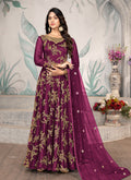 Wine Purple Cording Zari Embroidery Anarkali Suit