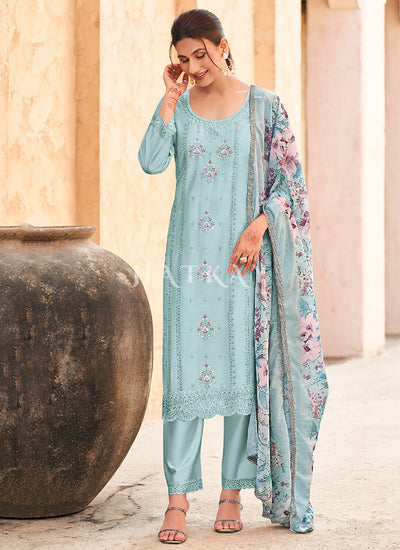 Sky Blue Chikankari Embroidery Salwar Kameez