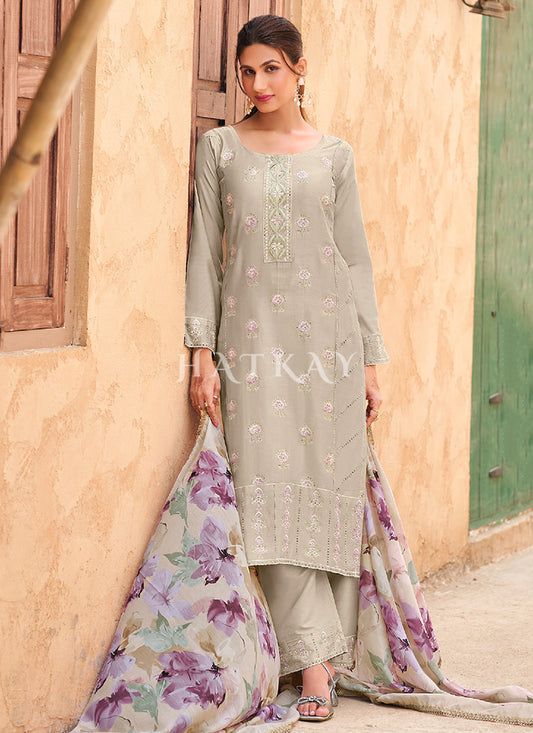 Beige Chikankari Embroidery Salwar Kameez