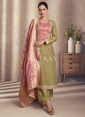 Olive And Pink Embroidery Salwar Kameez Suit