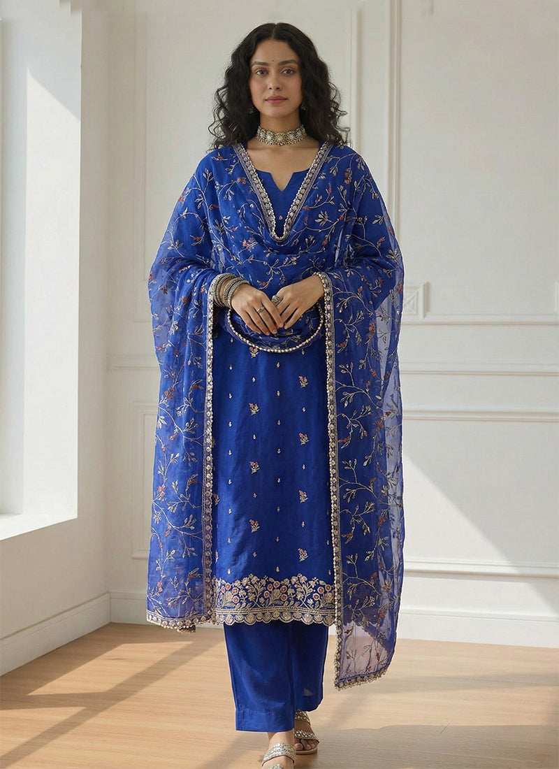 Blue Embroidery Festive Pakistani Suit