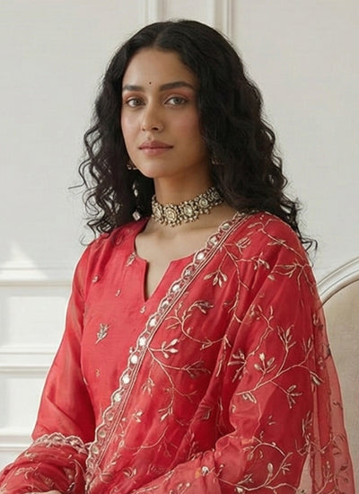Red Embroidery Festive Pakistani Suit