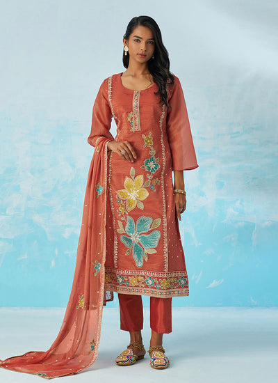 Orange Multi Embroidery Salwar Suit