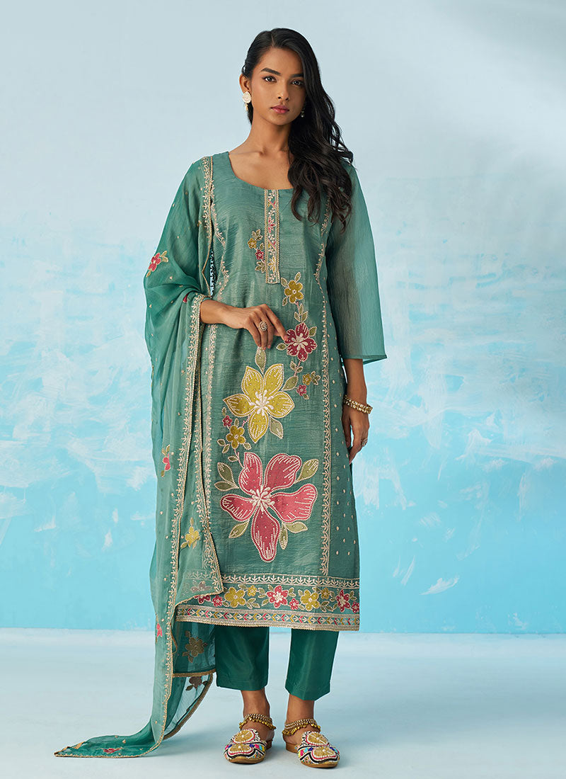 Turquoise Multi Embroidery Salwar Suit