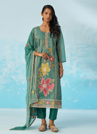 Turquoise Multi Embroidery Salwar Suit