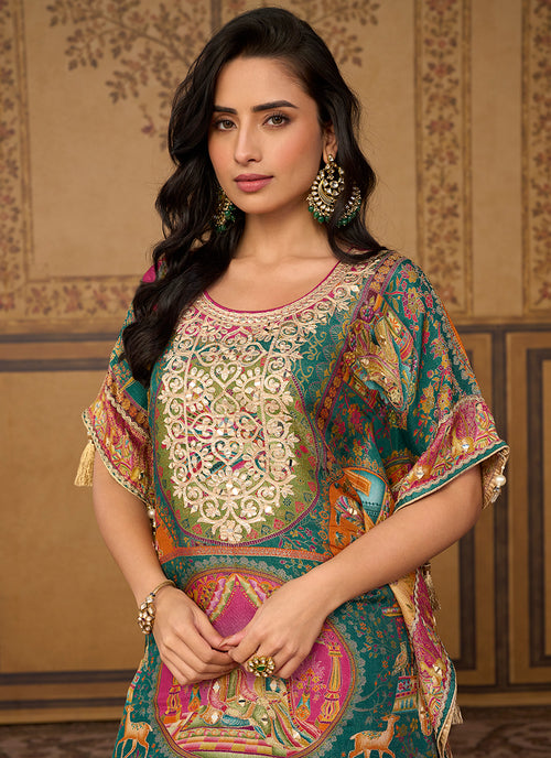 Shop Teal and Pink Farshi Salwar Set online

