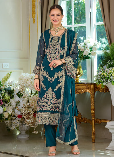 Shop Turquoise Pant Style Salwar Suit
