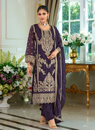 Shop Purple Pant Style Salwar Suit