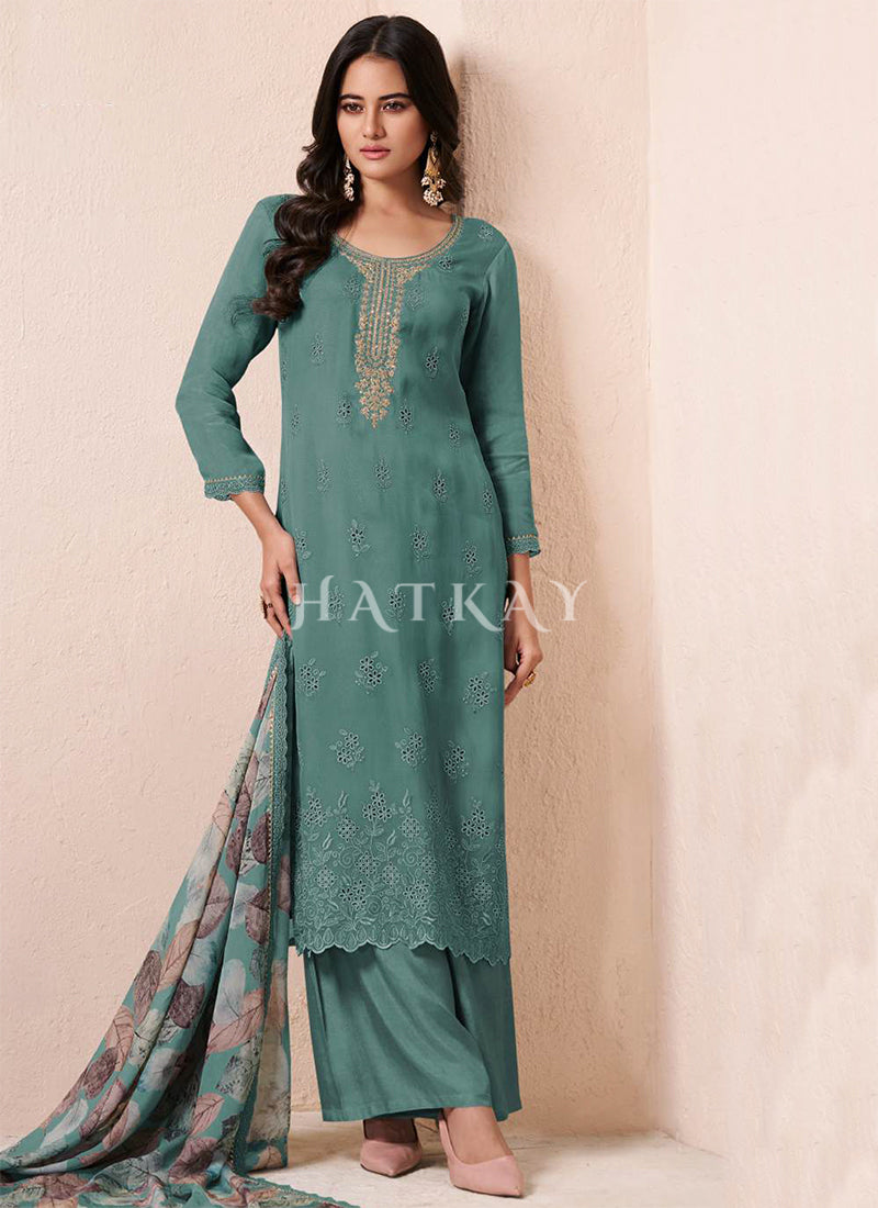 Green Chikankari Embroidery Salwar Kameez Suit