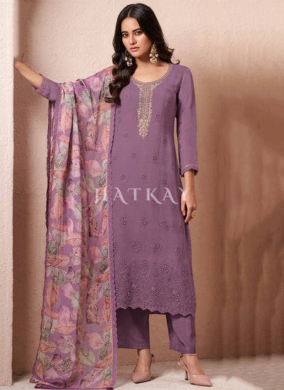 Mauve Chikankari Embroidery Salwar Kameez Suit