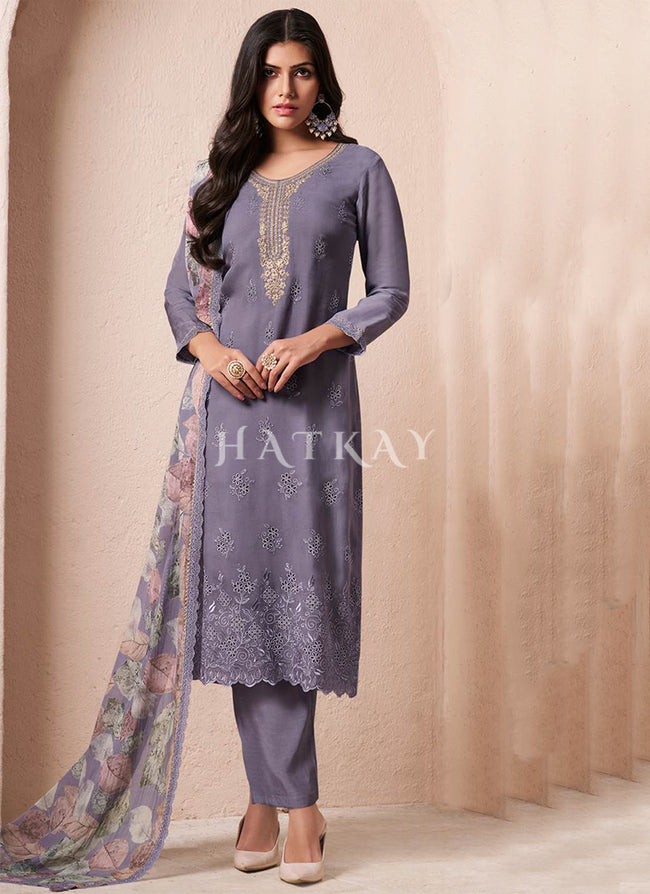 Lavender Chikankari Embroidery Salwar Kameez Suit