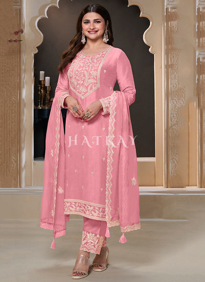 Soft Pink Embroidered Pant Style Salwar Suit