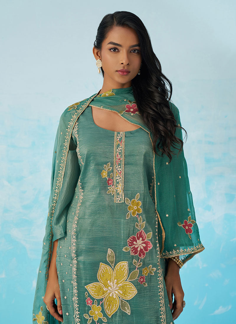 Buy Turquoise Engagagement Salwar Suit In UK