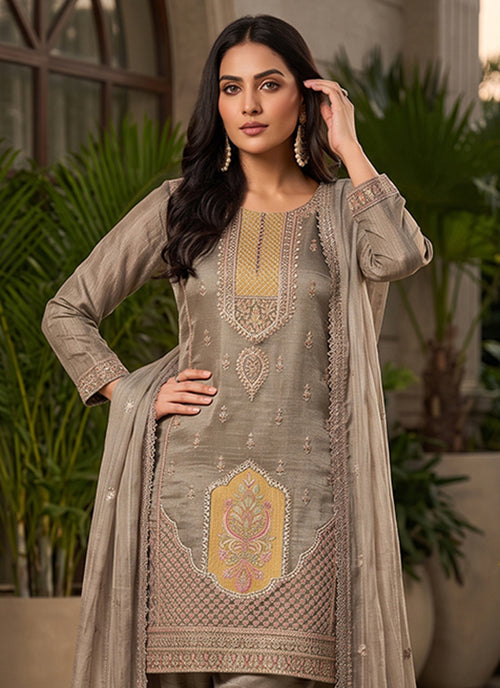 Buy Taupe Grey Salwar Kameez Suit In Canada