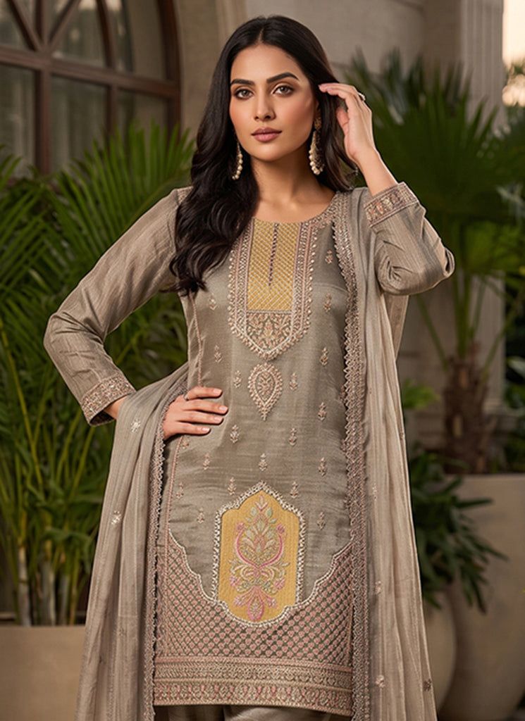 Buy Taupe Grey Salwar Kameez Suit In Canada