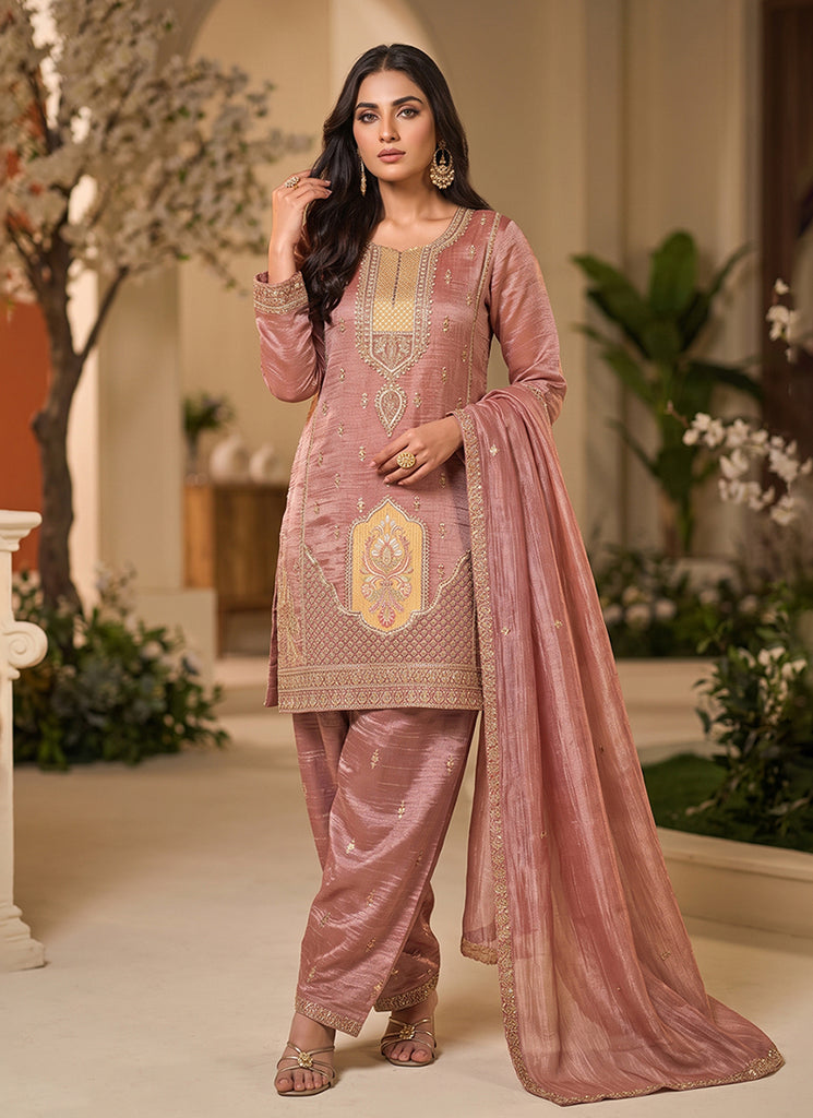 Peach Embroidered Salwar Kameez Suit