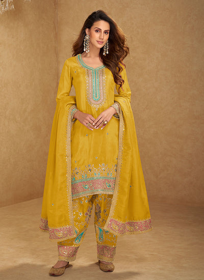 Yellow Multi Embroidery Punjabi Salwar Suit