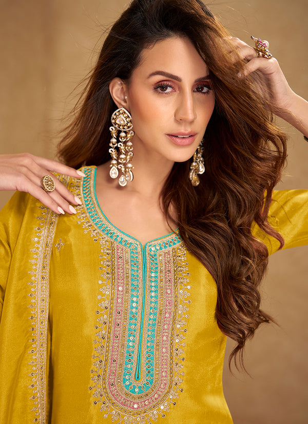 Yellow Multi Embroidery Punjabi Salwar Suit