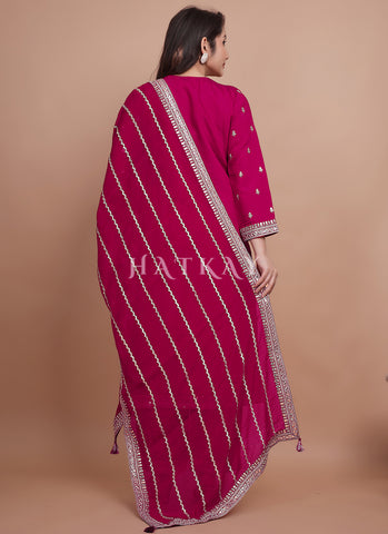 Magenta Pink Embroidery Silk Pant Style Salwar Suit
