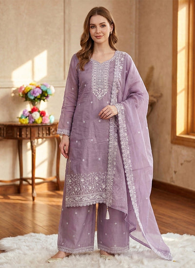 Lavender Embroidered Straight Salwar Suit