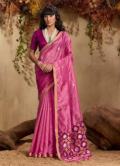 Pink and Wine Patola Silk Saree