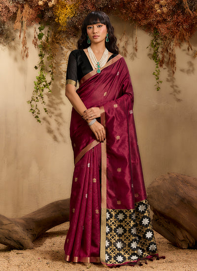 Maroon and Black Patola Silk Saree