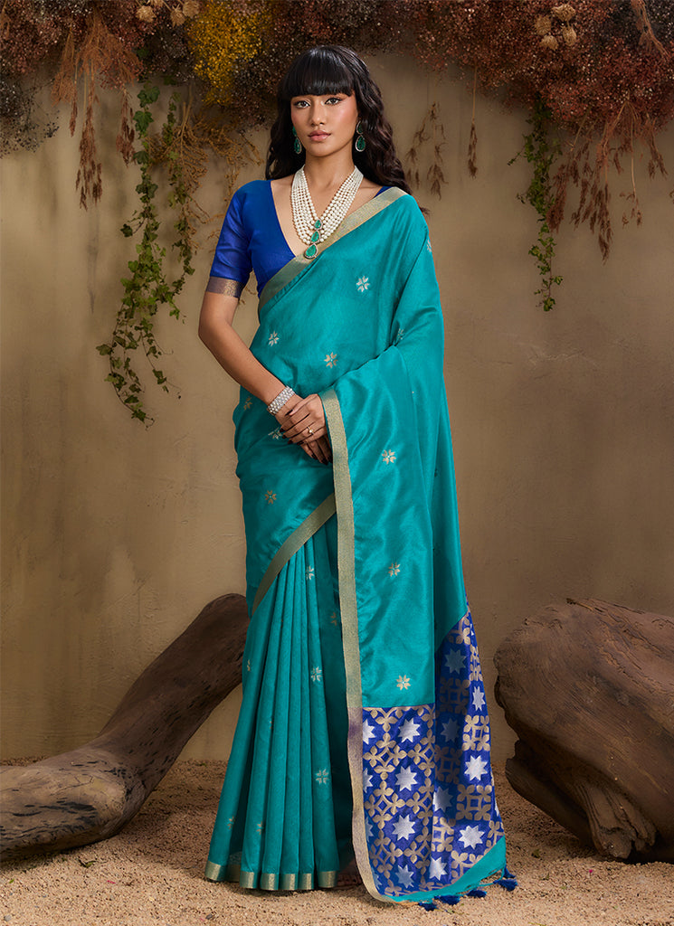 Turquoise and Blue Patola Silk Saree