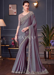 Purple And Pink Embroidery Designer Saree
