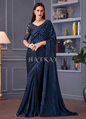 Dark Blue Embroidery Designer Saree