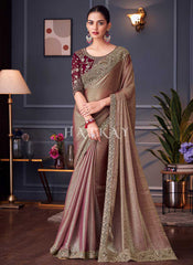 Copper Red Two Tone Embroidery Designer Saree