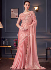 Soft Peach Embroidery Designer Saree