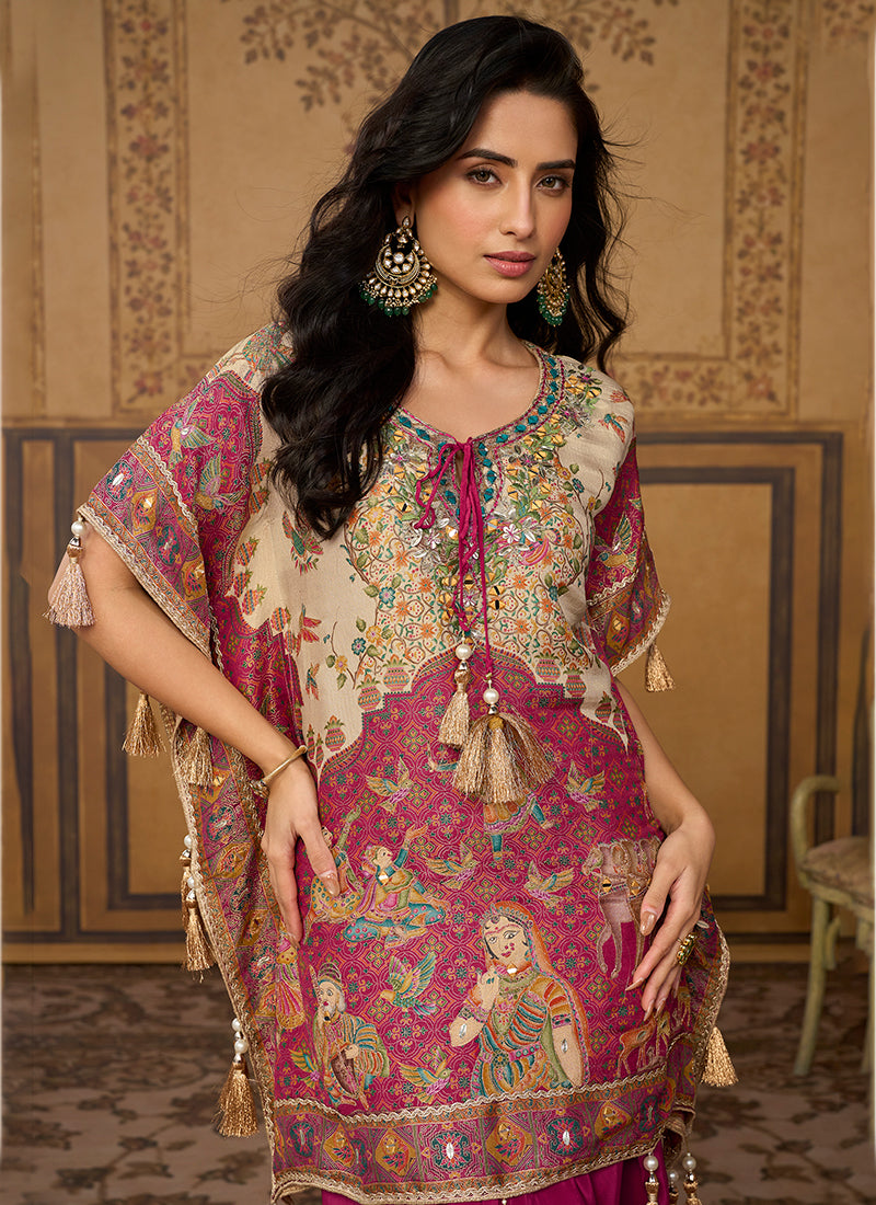 Buy Rich Pink Poncho And Farshi Salwar In USA