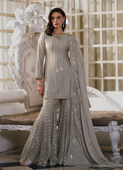 Shafaq – Silver Grey Gharara Set