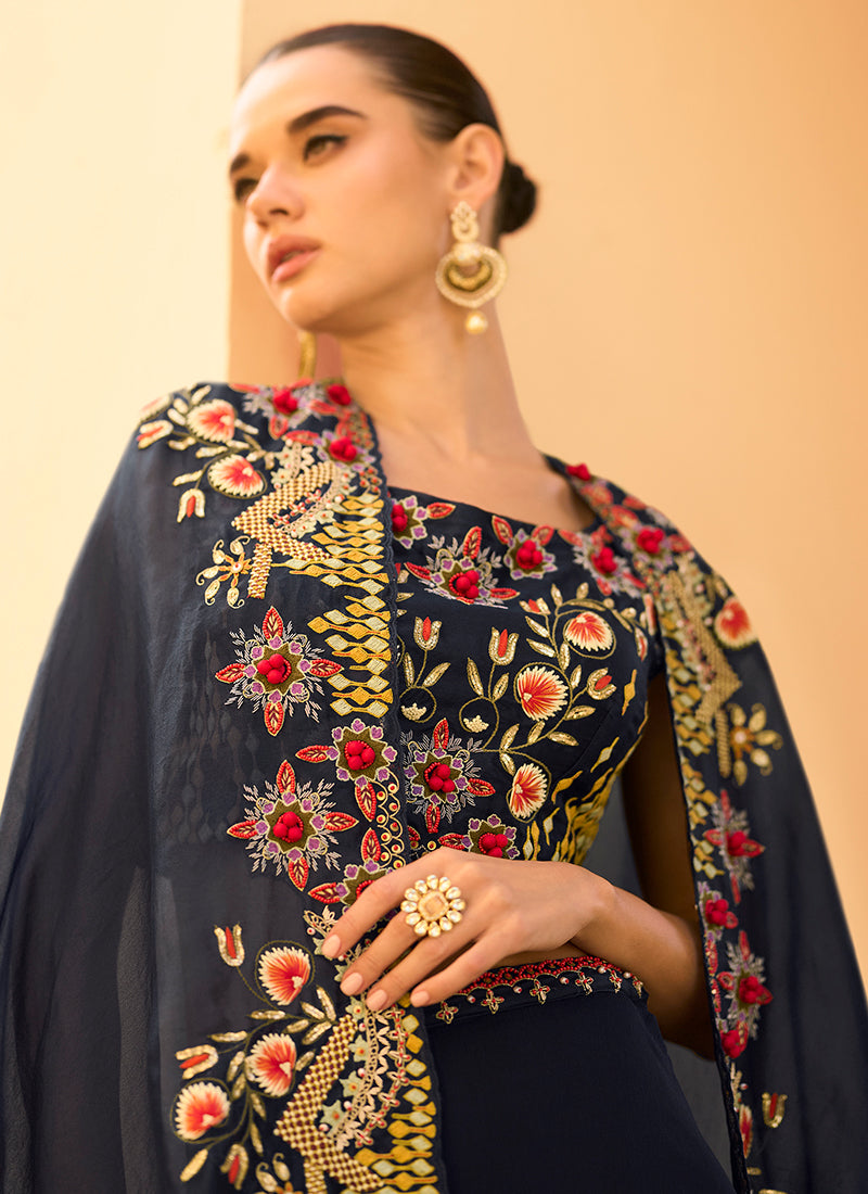 Shop Dark Blue Sharara Set Online