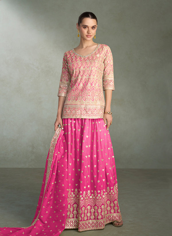 Magenta Embroidery Sharara Style Suit