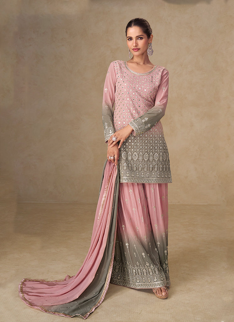Buy Pink Grey Sharara Suit In USA