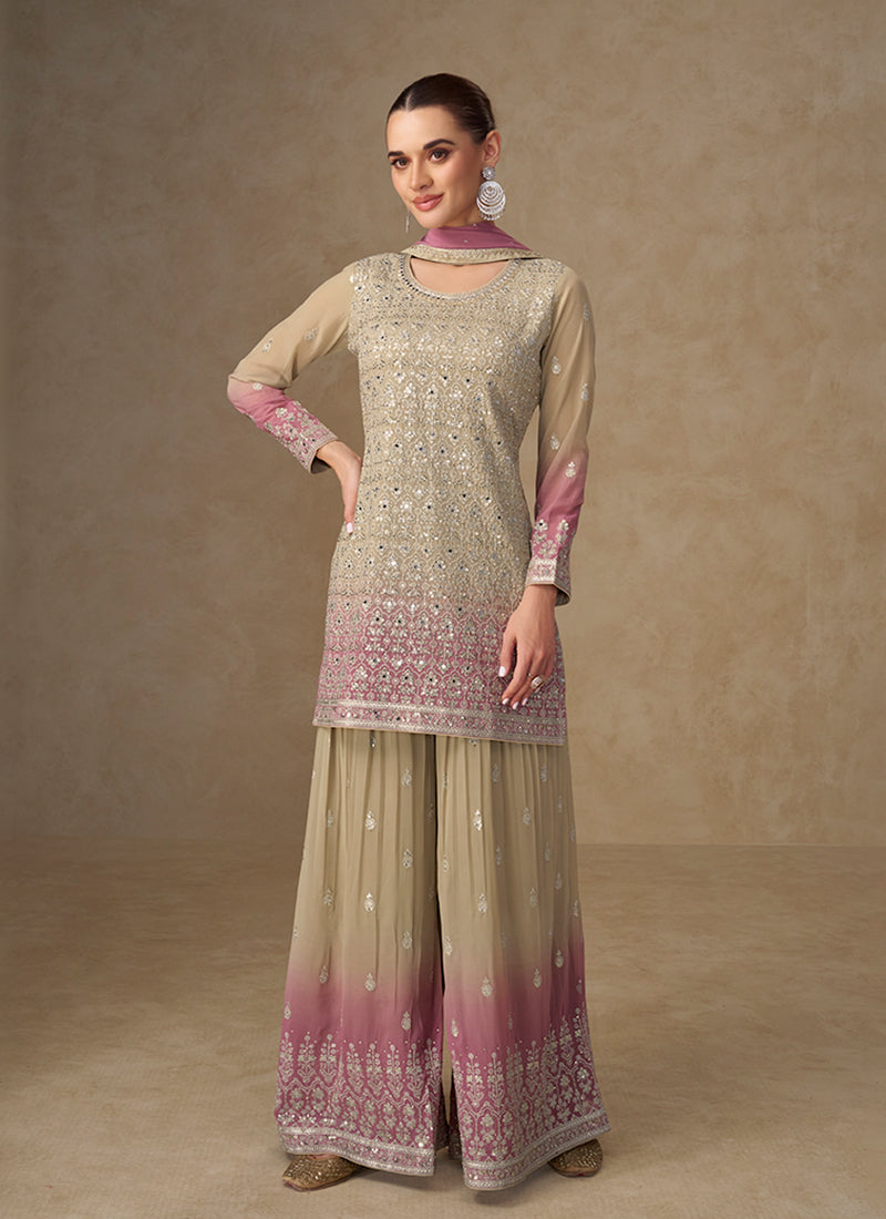 Buy Beige Pink Sharara Suit In Canada
