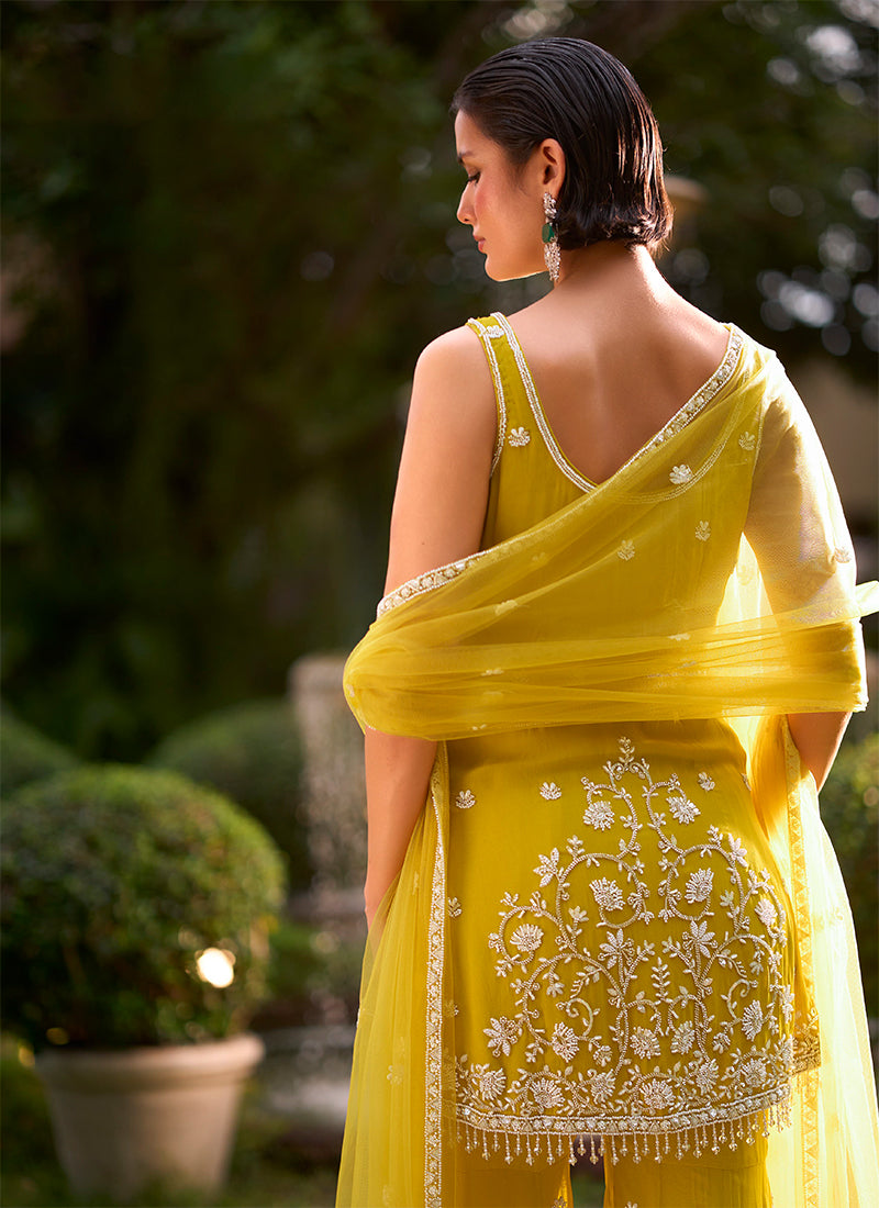 Buy Yellow Georgette Sharara Suit In Australia