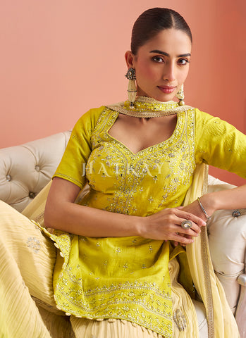 Yellow Ombré Mirror Work Designer Sharara Suit